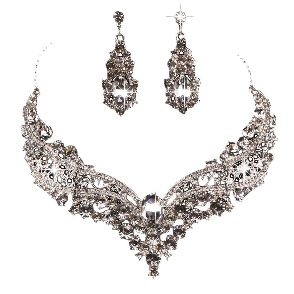 Wedding Bridal Queen Style Fully Shiny Rhinestone Necklace Earrings Jewelry Set Image 2