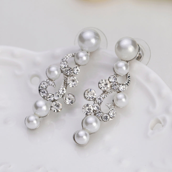 Fashion Alloy Rhinestone Faux Pearl Necklace Earrings Women Bride Jewelry Set Image 10