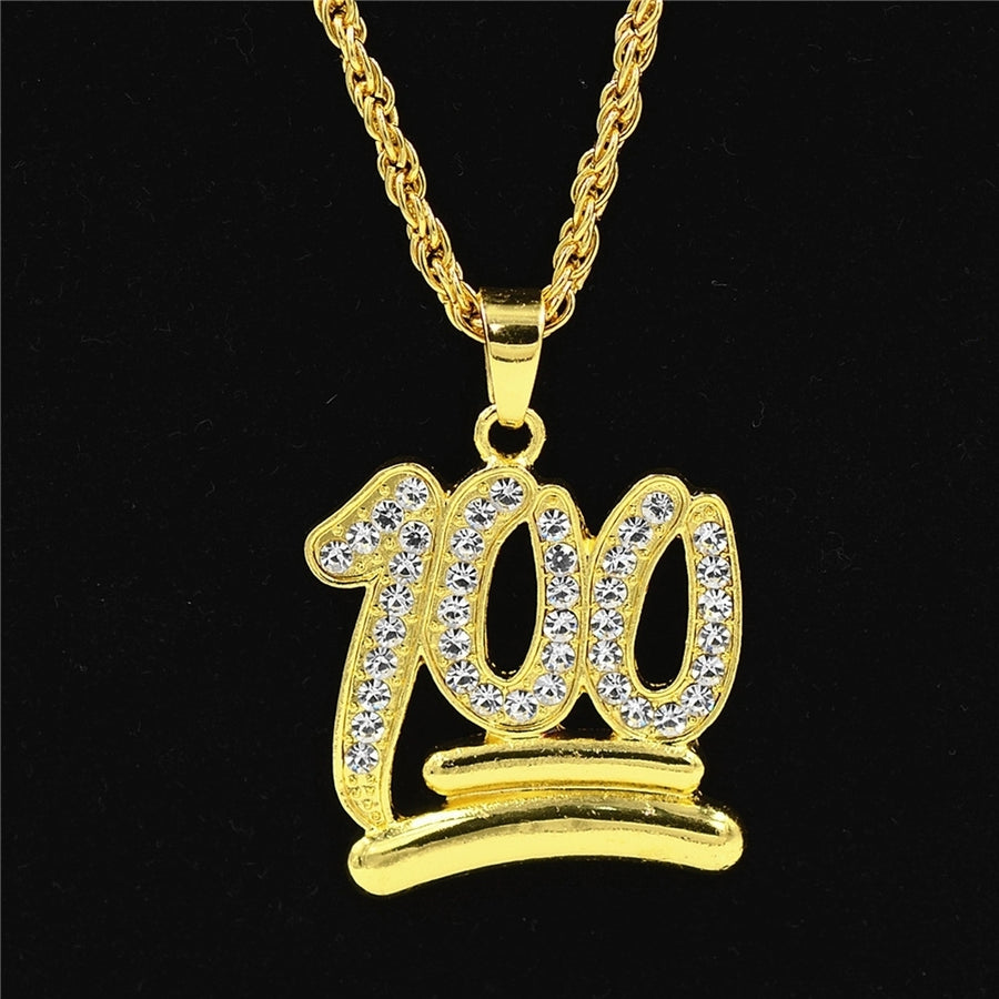 Men Hip Hop Twist Chain Rhinestone Number 100 Pendant Necklace Street Jewelry Image 1