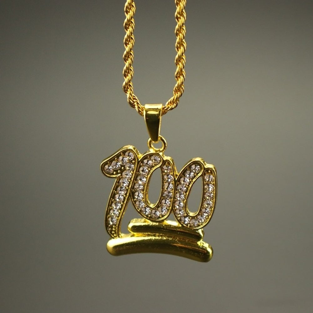 Men Hip Hop Twist Chain Rhinestone Number 100 Pendant Necklace Street Jewelry Image 2