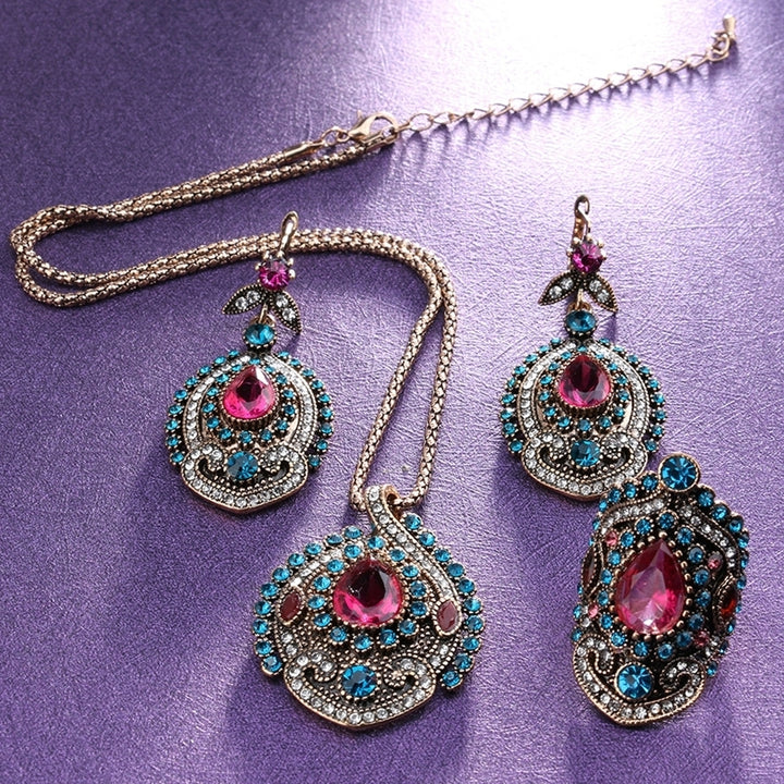 Women Bohemian Rhinestone Drop Earrings Eardrop Necklace Party Club Jewelry Set Image 3