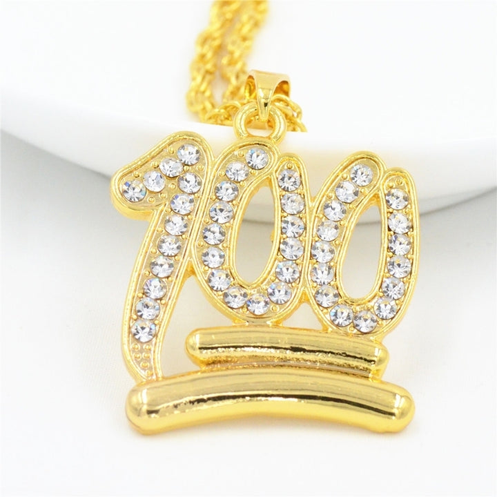 Men Hip Hop Twist Chain Rhinestone Number 100 Pendant Necklace Street Jewelry Image 3