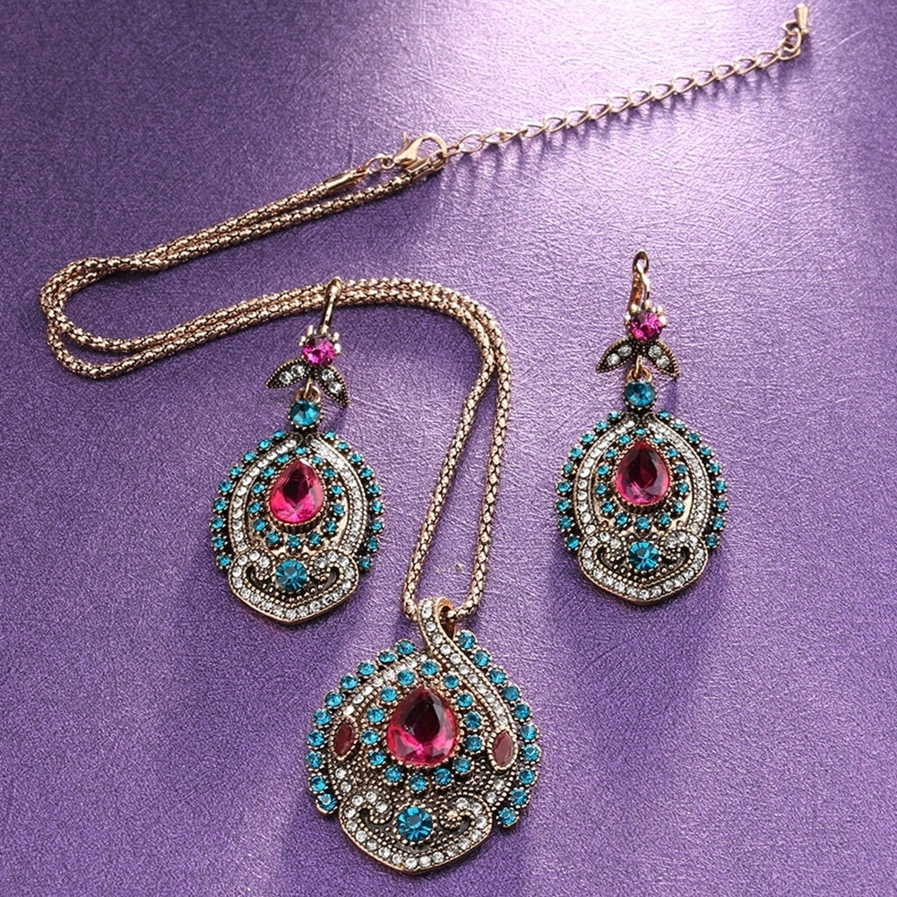 Women Bohemian Rhinestone Drop Earrings Eardrop Necklace Party Club Jewelry Set Image 4