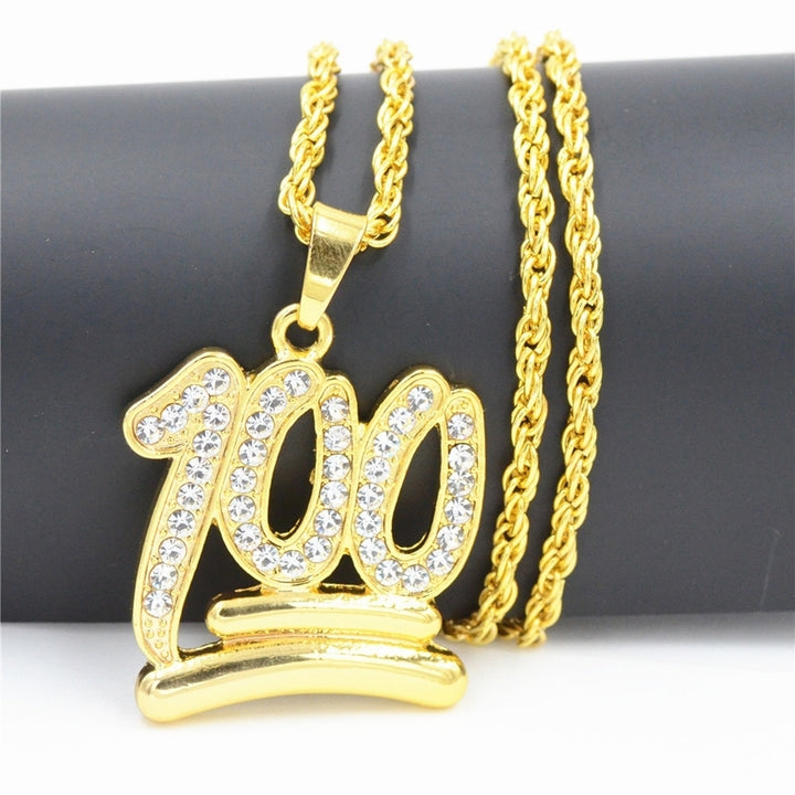 Men Hip Hop Twist Chain Rhinestone Number 100 Pendant Necklace Street Jewelry Image 4