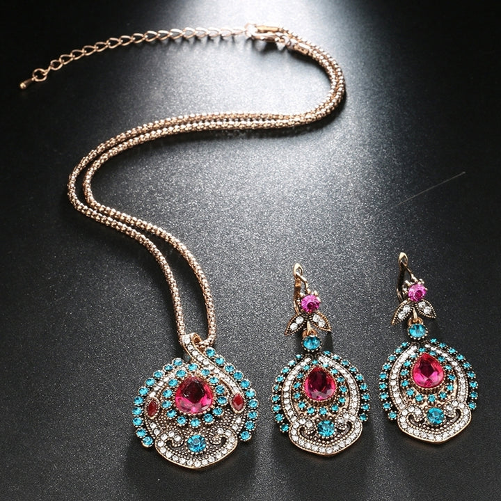 Women Bohemian Rhinestone Drop Earrings Eardrop Necklace Party Club Jewelry Set Image 6