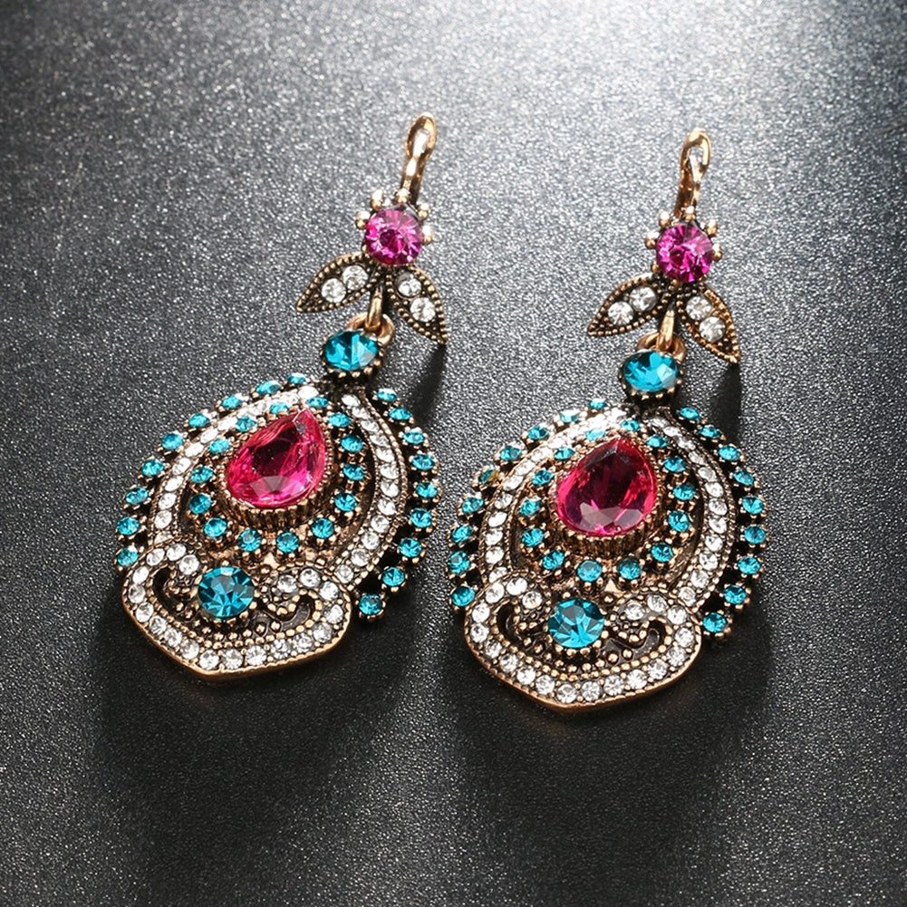 Women Bohemian Rhinestone Drop Earrings Eardrop Necklace Party Club Jewelry Set Image 7