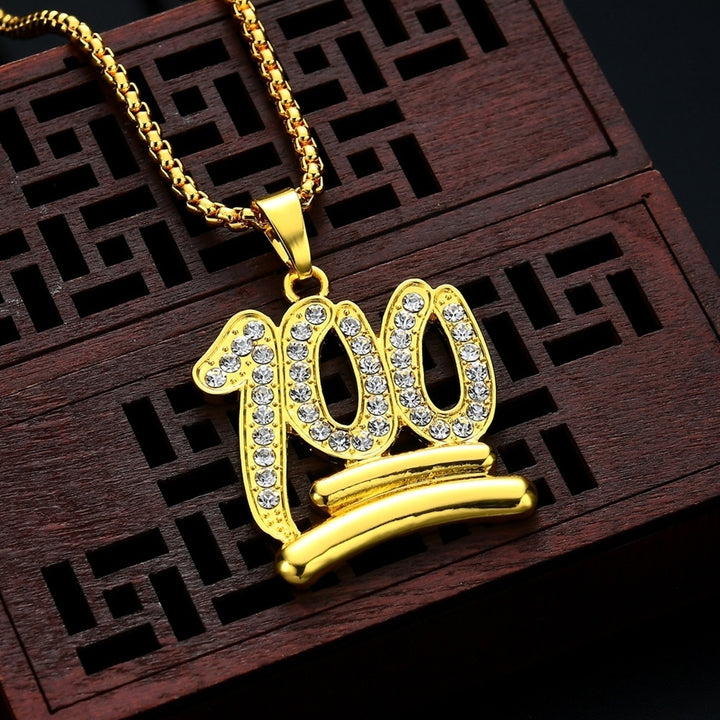 Men Hip Hop Twist Chain Rhinestone Number 100 Pendant Necklace Street Jewelry Image 7
