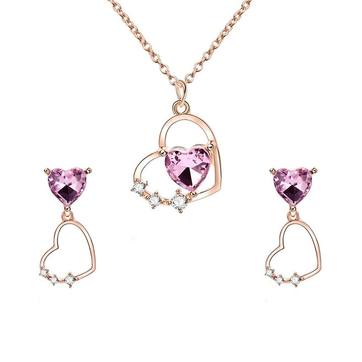 Rhinestone Hollow Love Heart Jewelry Set Women Necklace Earrings Bridal Jewelry Image 4