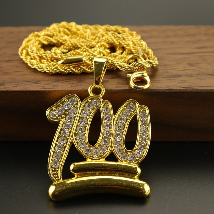 Men Hip Hop Twist Chain Rhinestone Number 100 Pendant Necklace Street Jewelry Image 10