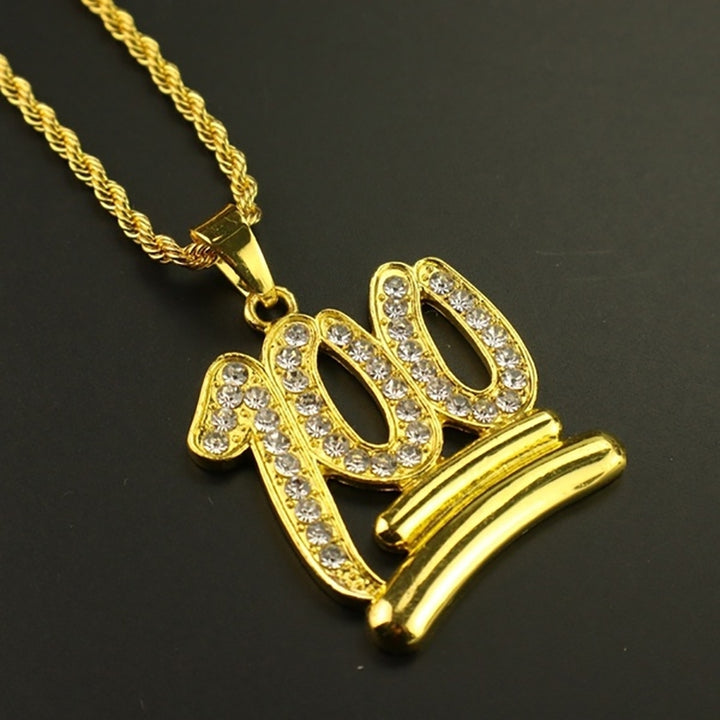 Men Hip Hop Twist Chain Rhinestone Number 100 Pendant Necklace Street Jewelry Image 12