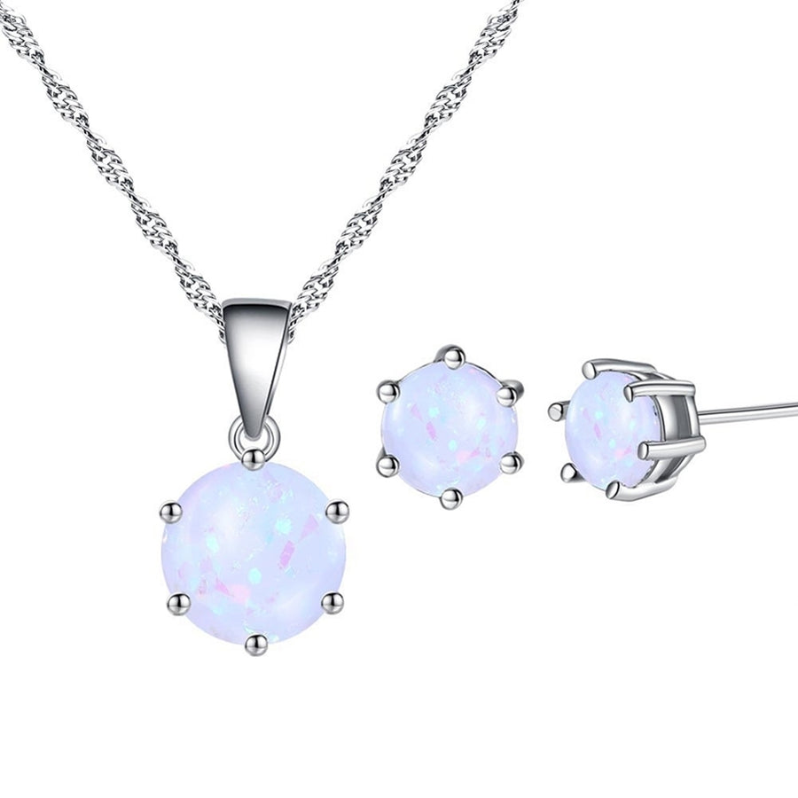 Elegant Faux Opal Pendant Chain Necklace Stud Earrings Women Jewelry Present Image 1