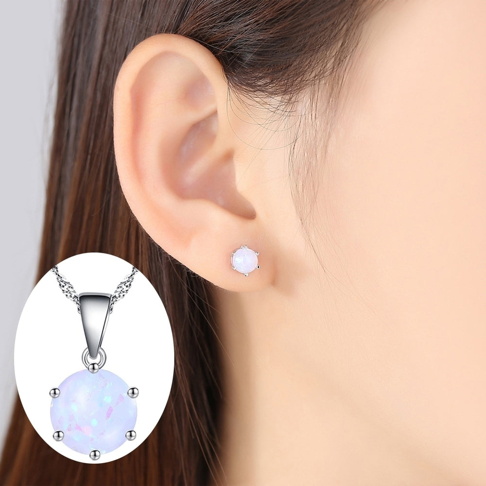 Elegant Faux Opal Pendant Chain Necklace Stud Earrings Women Jewelry Present Image 2