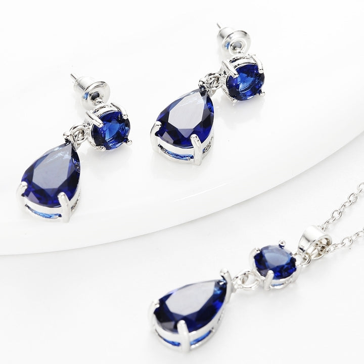 Fashion Round Drop Zircon Pendant Eardrop Earrings Necklace Women Jewelry Set Image 4