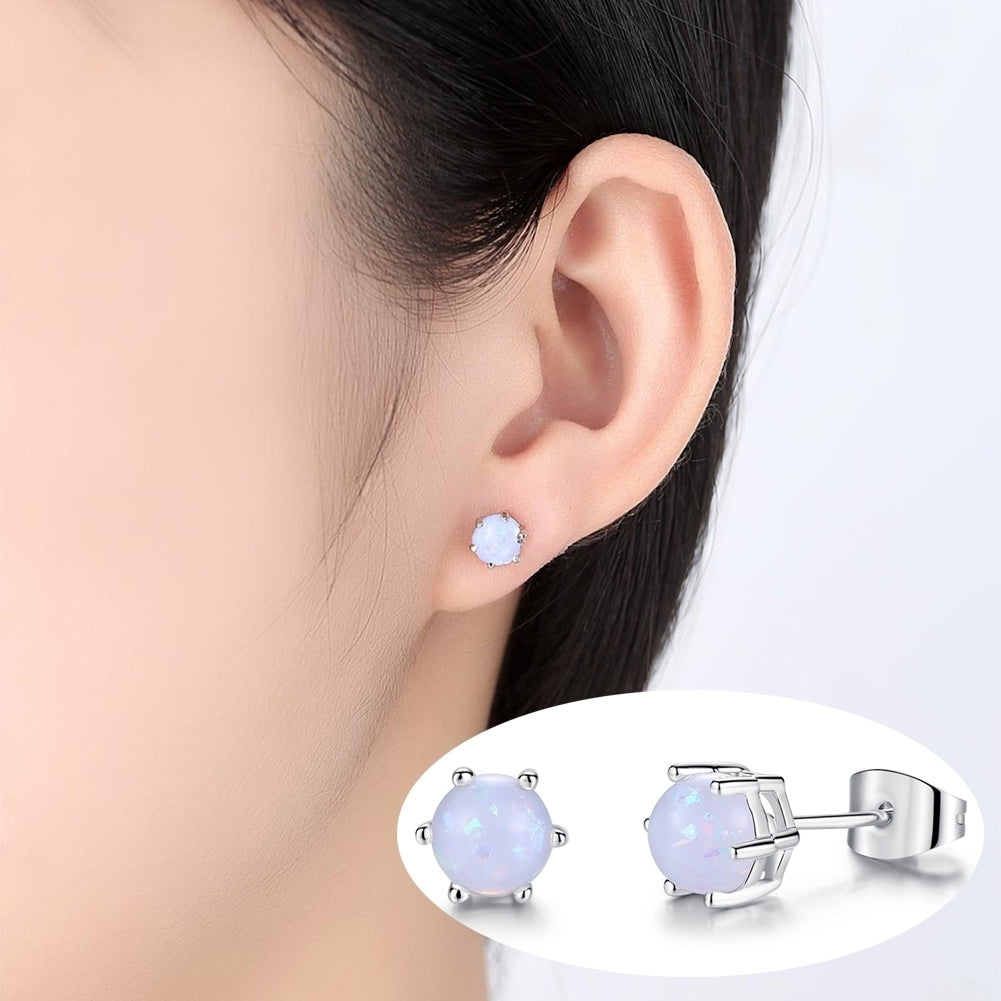 Elegant Faux Opal Pendant Chain Necklace Stud Earrings Women Jewelry Present Image 3