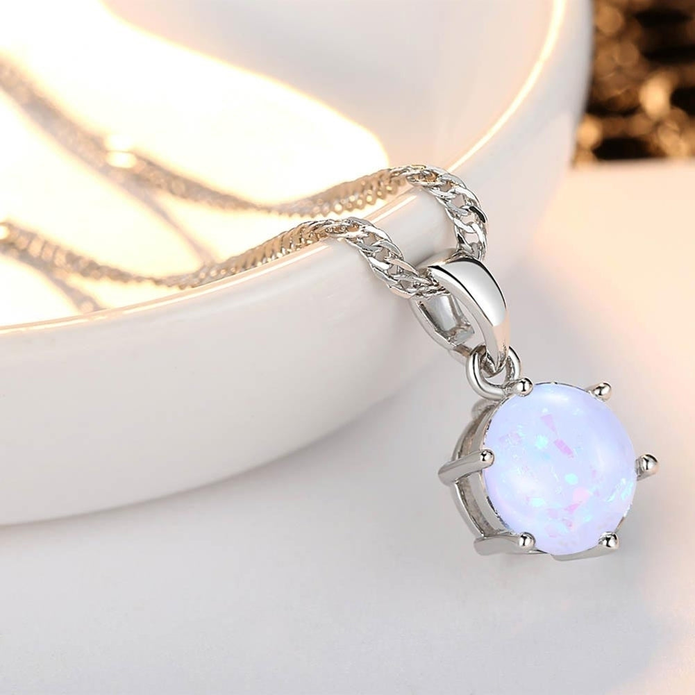 Elegant Faux Opal Pendant Chain Necklace Stud Earrings Women Jewelry Present Image 6