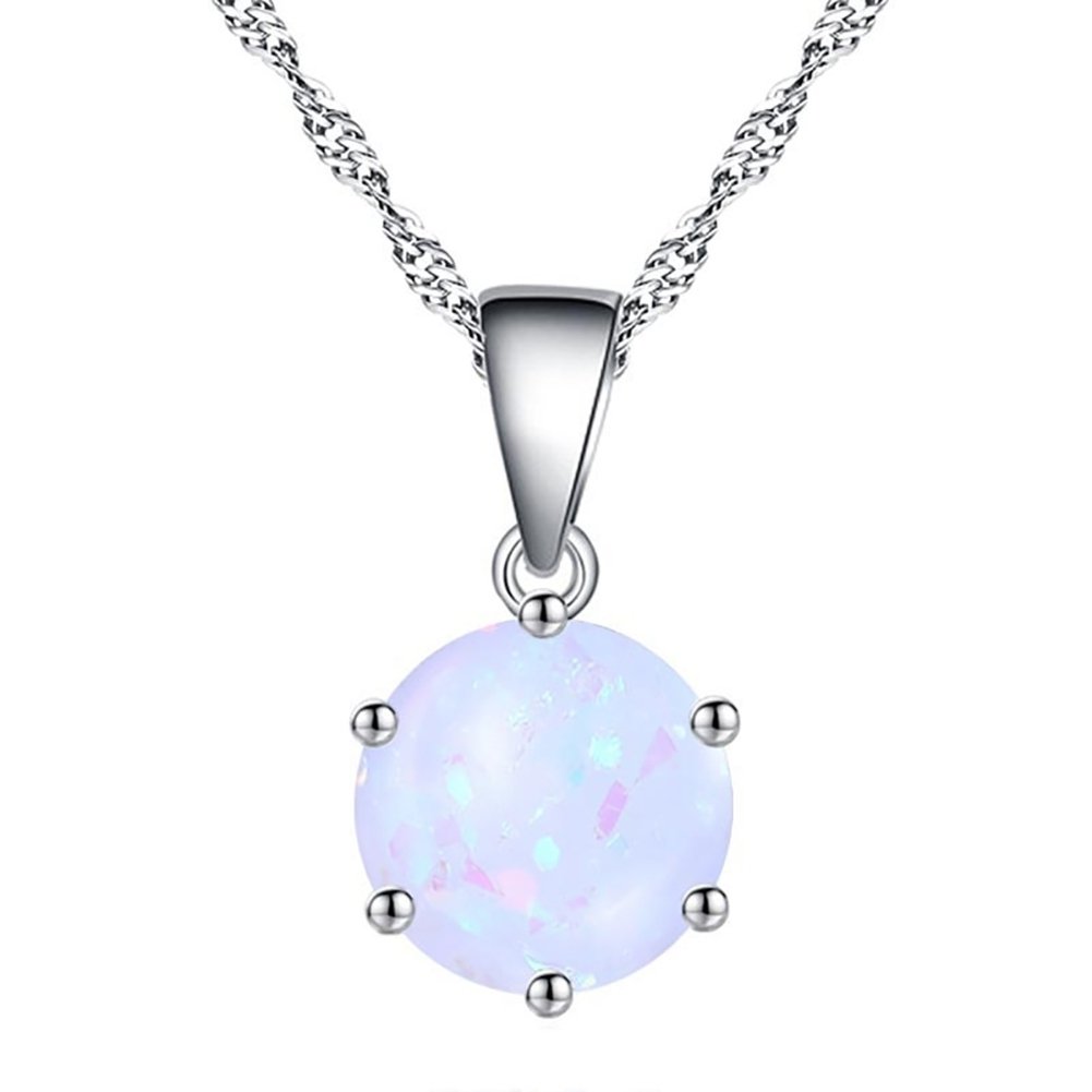 Elegant Faux Opal Pendant Chain Necklace Stud Earrings Women Jewelry Present Image 8