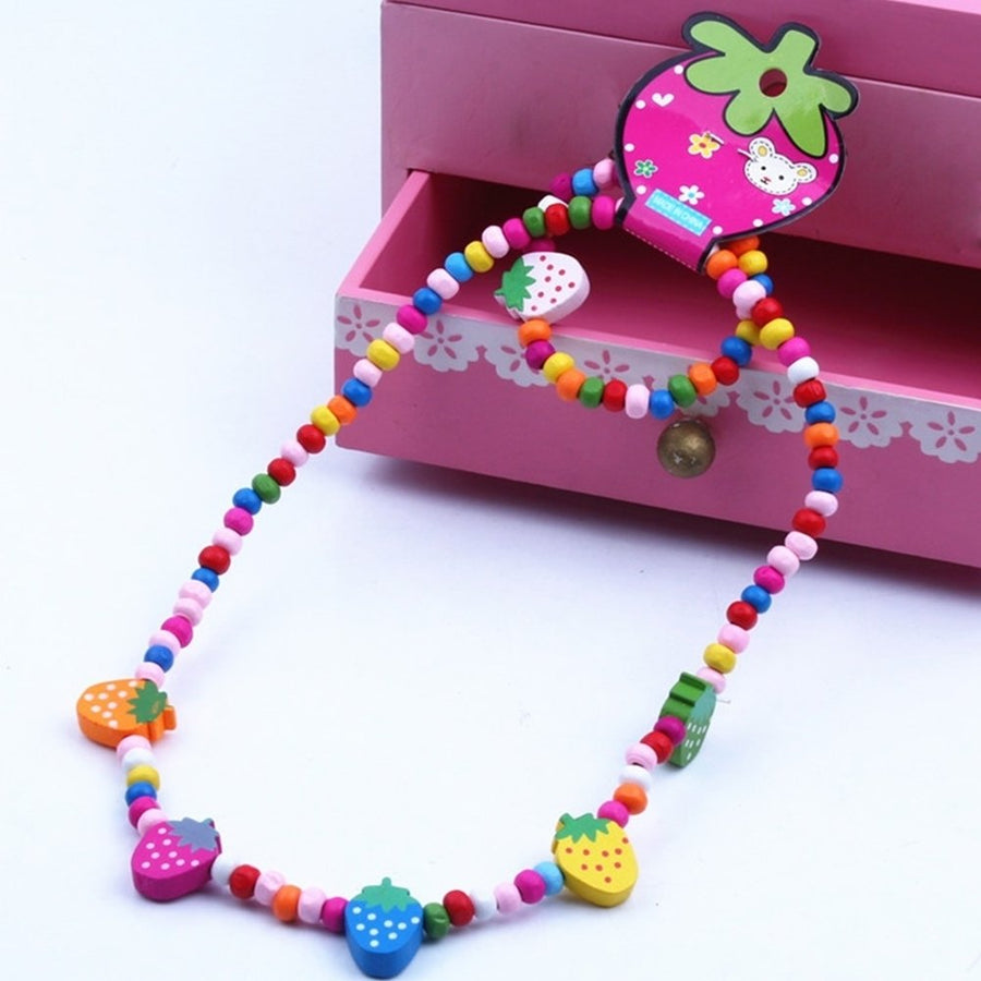 2Pcs Wooden Strawberry Bead Elastic Bracelet Necklace Children Jewelry Gift Image 1