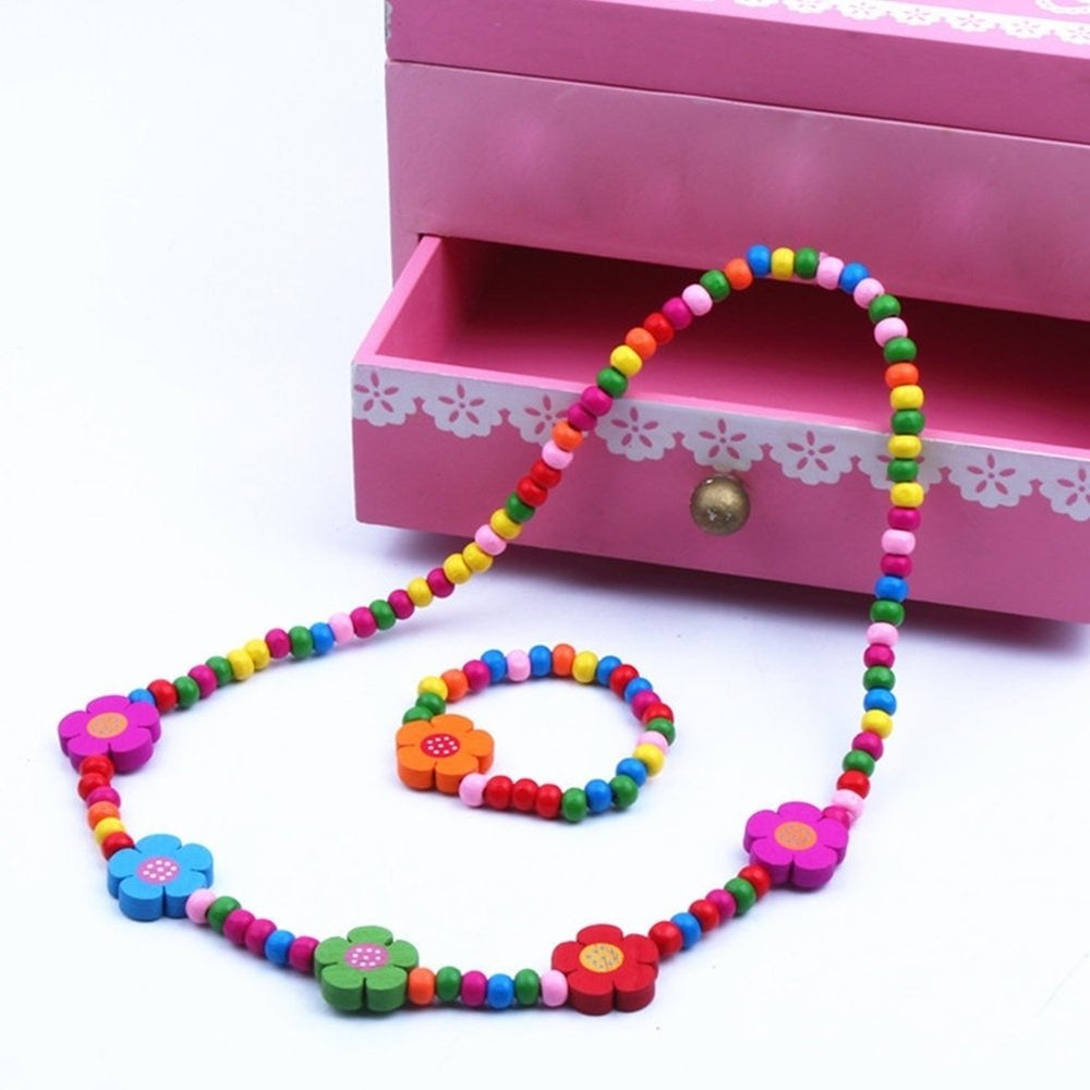 2Pcs Wooden Strawberry Bead Elastic Bracelet Necklace Children Jewelry Gift Image 2