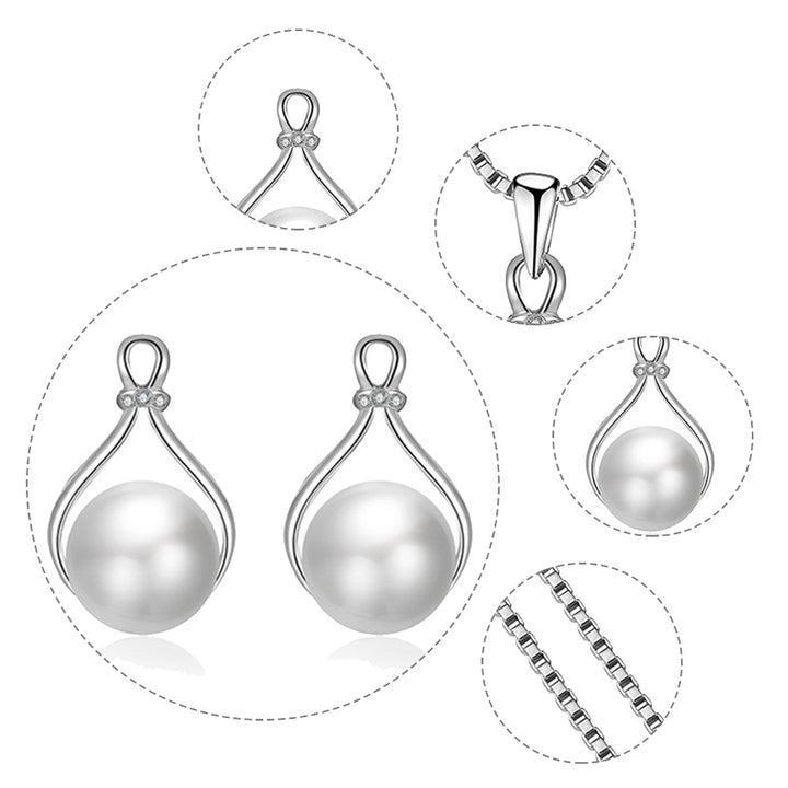 Water Drop Shape Faux Pearl Pendant Earrings Necklace Wedding Bridal Jewelry Set Image 4