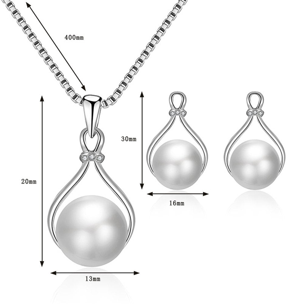 Water Drop Shape Faux Pearl Pendant Earrings Necklace Wedding Bridal Jewelry Set Image 6