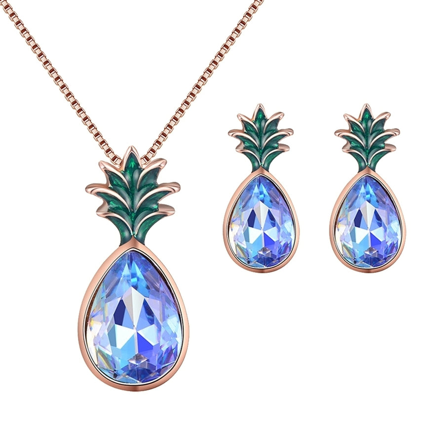 Pineapple Shape Rhinestone Pendant Ear Stud Earrings Necklace Women Jewelry Set Image 1