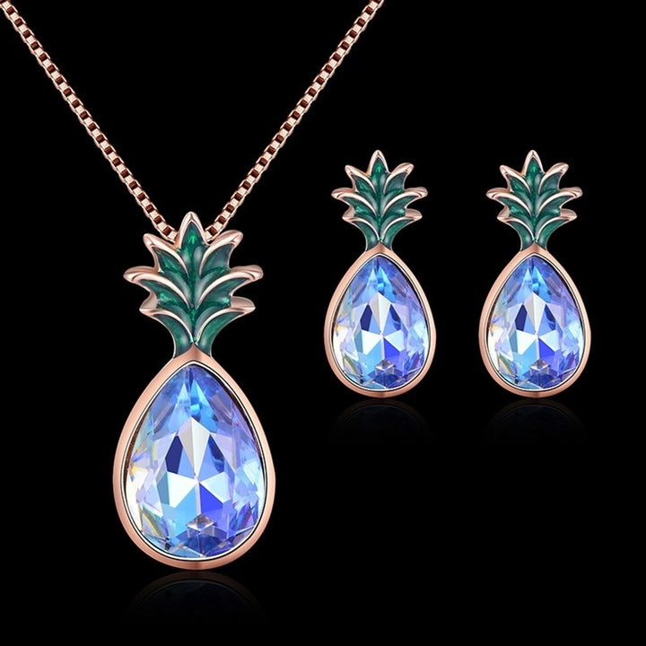 Pineapple Shape Rhinestone Pendant Ear Stud Earrings Necklace Women Jewelry Set Image 4