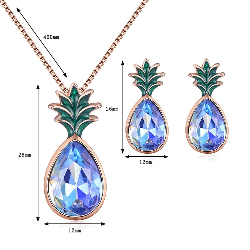 Pineapple Shape Rhinestone Pendant Ear Stud Earrings Necklace Women Jewelry Set Image 6
