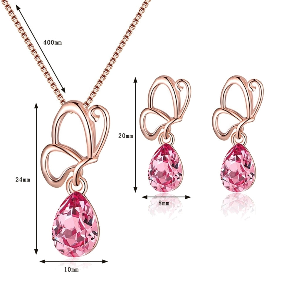 Hollow Petal Water Drop Rhinestone Charm Stud Earrings Necklace Lady Jewelry Set Image 6