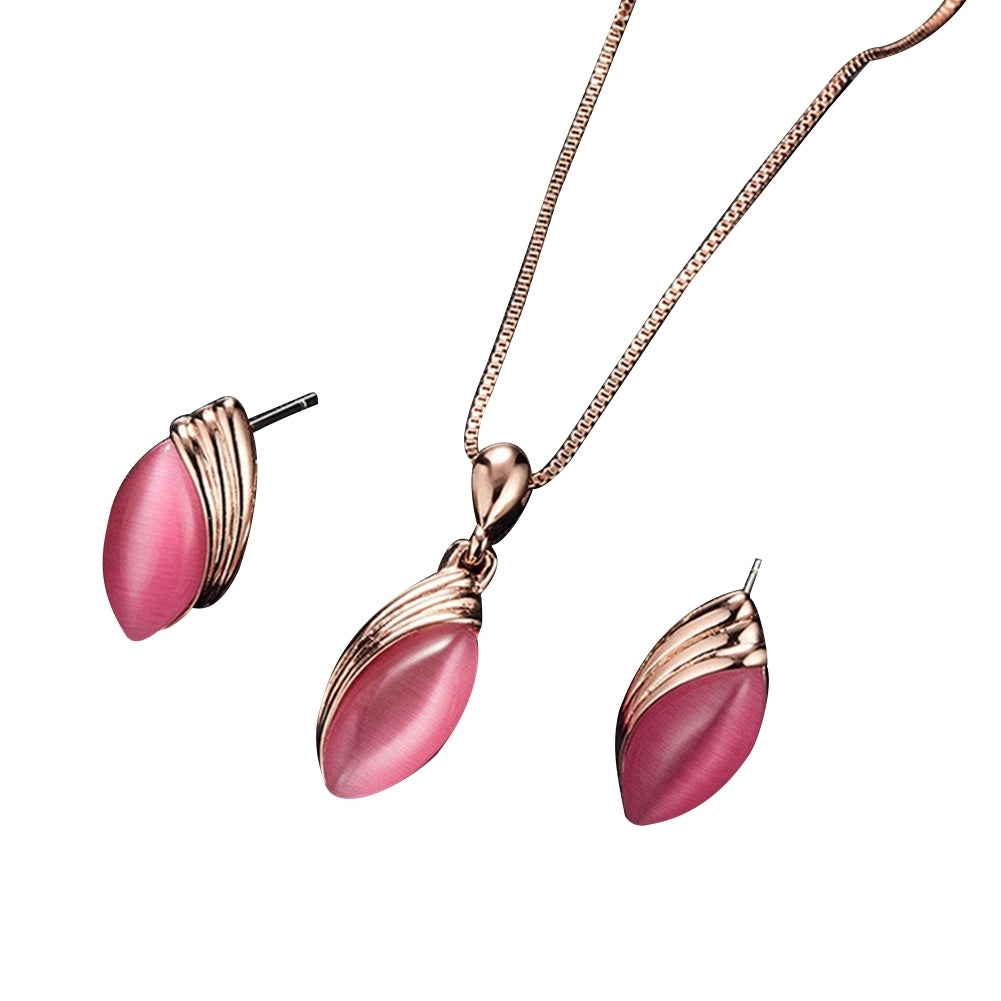 Faux Gemstone Marquise Pendant Necklace Ear Stud Earrings Women Jewelry Set Image 3