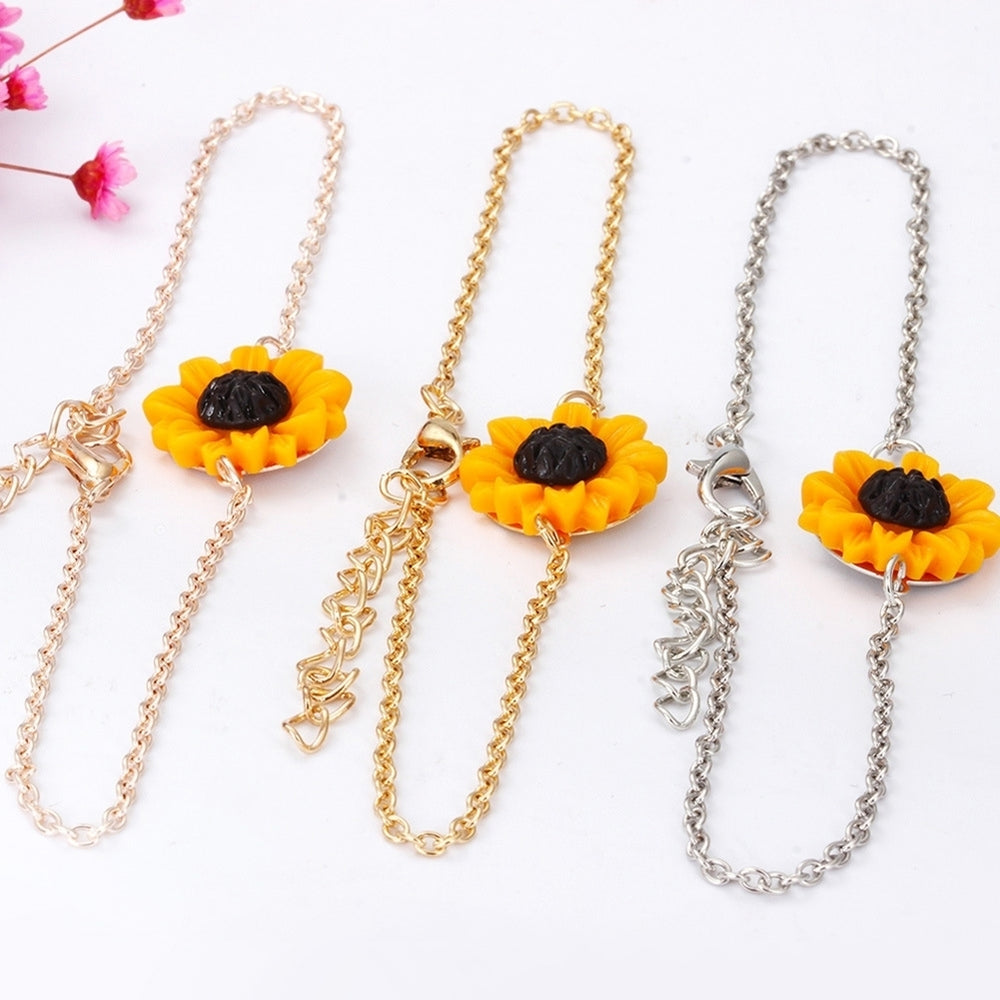 3/5Pcs Lady Sunflower Leaf Faux Pearl Charm Necklace Earrings Bracelet Ring Set Image 2