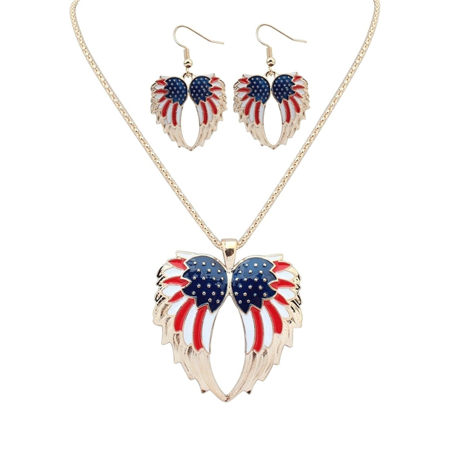 Independence Day USA Flag Patriotic Wings Women Necklace Earrings Jewelry Set Image 1