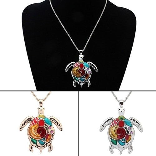Multi-Color Tortoise Pendant Necklace Turtle Drop Hook Earrings Jewelry Set Image 1