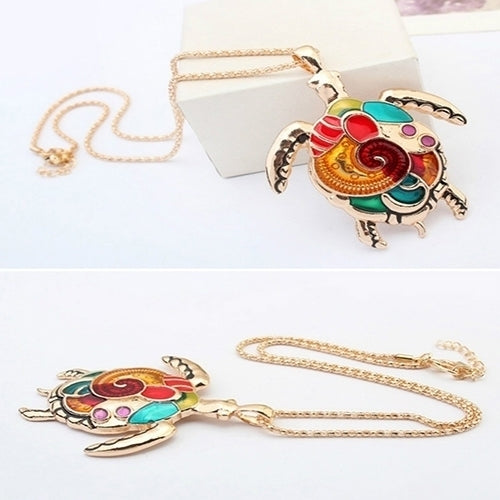 Multi-Color Tortoise Pendant Necklace Turtle Drop Hook Earrings Jewelry Set Image 3