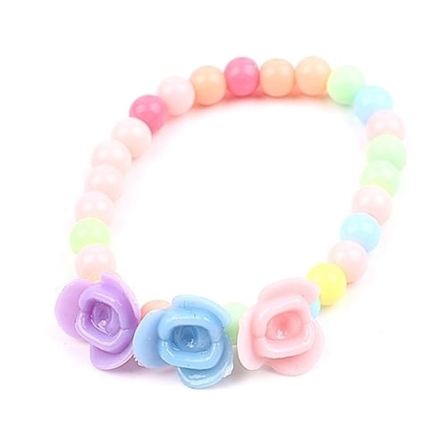 Kids Girls Lovely Multicolor Beads Flowers Necklace Bracelet 2 in 1 Party Jewelry Set Image 2