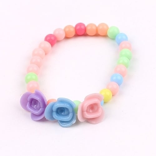 Kids Girls Lovely Multicolor Beads Flowers Necklace Bracelet 2 in 1 Party Jewelry Set Image 4