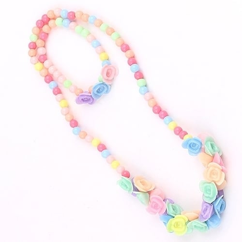 Kids Girls Lovely Multicolor Beads Flowers Necklace Bracelet 2 in 1 Party Jewelry Set Image 6