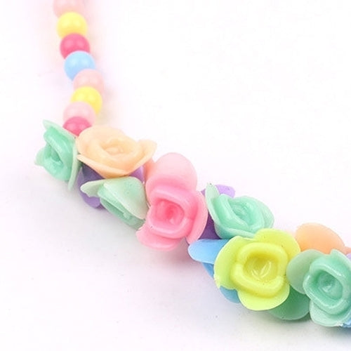 Kids Girls Lovely Multicolor Beads Flowers Necklace Bracelet 2 in 1 Party Jewelry Set Image 8