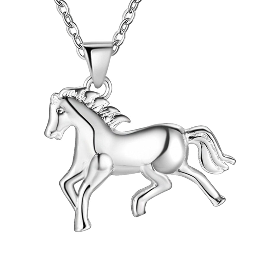 Silver Plated Horse Pendant Necklace Stud Earrings Jewelry Set Valentine Gift Image 2