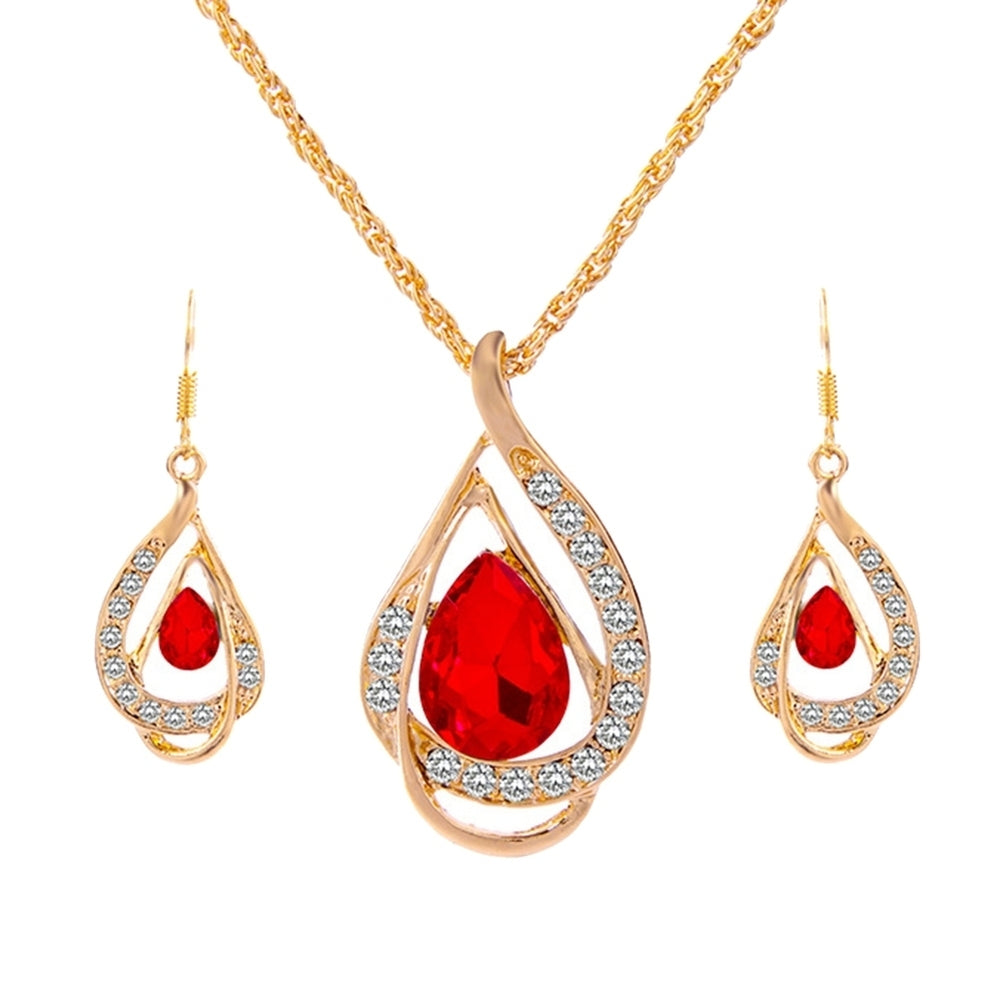 Water Drop Pendant Rhinestone Inlaid Necklace Hook Earring Bridal Jewelry Set Image 2