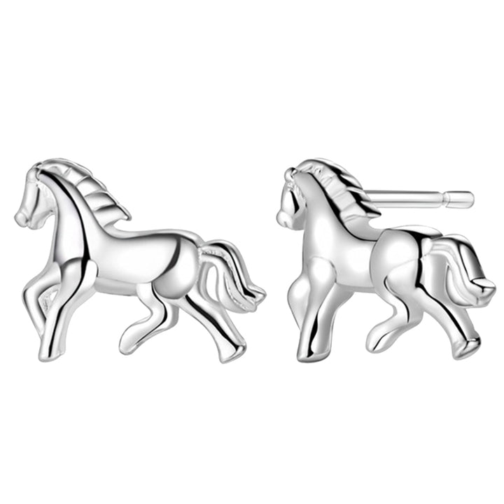 Silver Plated Horse Pendant Necklace Stud Earrings Jewelry Set Valentine Gift Image 3