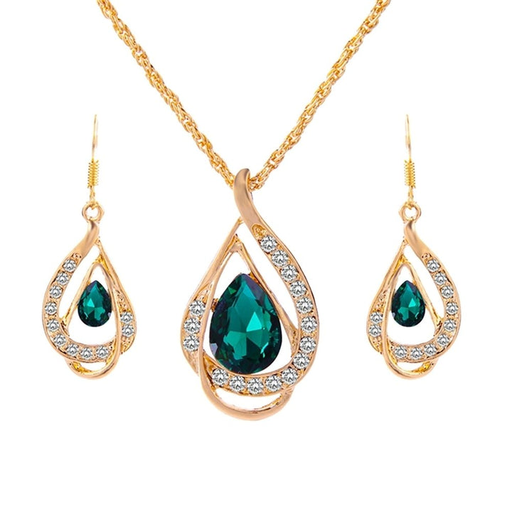 Water Drop Pendant Rhinestone Inlaid Necklace Hook Earring Bridal Jewelry Set Image 3
