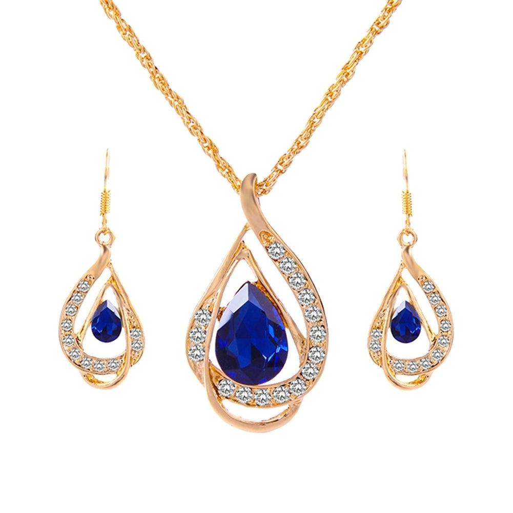 Water Drop Pendant Rhinestone Inlaid Necklace Hook Earring Bridal Jewelry Set Image 4