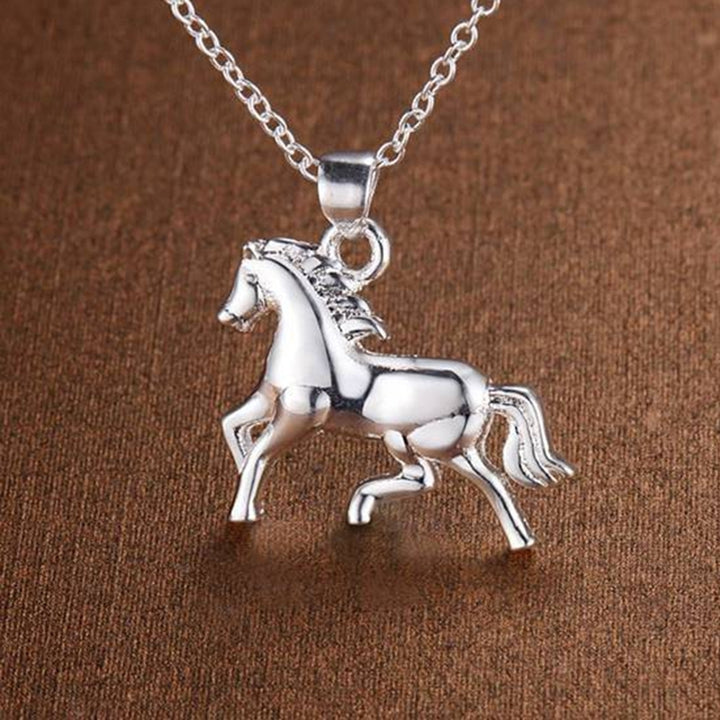 Silver Plated Horse Pendant Necklace Stud Earrings Jewelry Set Valentine Gift Image 4
