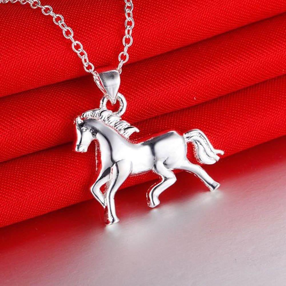 Silver Plated Horse Pendant Necklace Stud Earrings Jewelry Set Valentine Gift Image 4