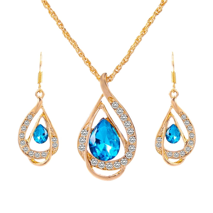 Water Drop Pendant Rhinestone Inlaid Necklace Hook Earring Bridal Jewelry Set Image 6