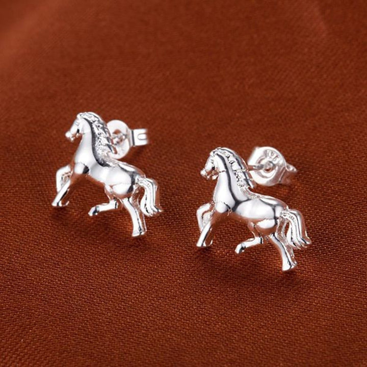 Silver Plated Horse Pendant Necklace Stud Earrings Jewelry Set Valentine Gift Image 6