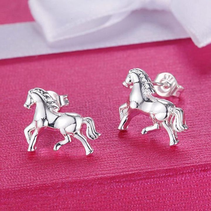 Silver Plated Horse Pendant Necklace Stud Earrings Jewelry Set Valentine Gift Image 7