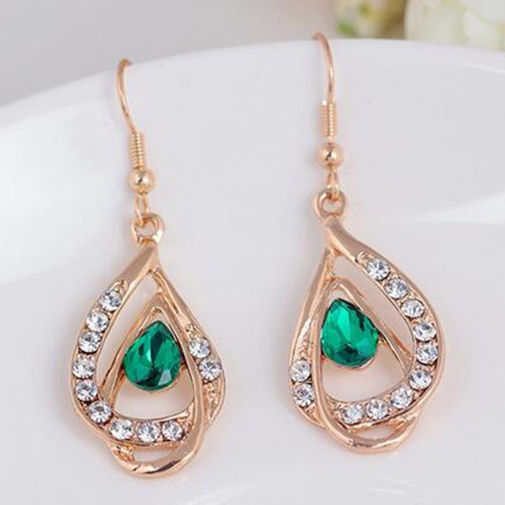 Water Drop Pendant Rhinestone Inlaid Necklace Hook Earring Bridal Jewelry Set Image 8