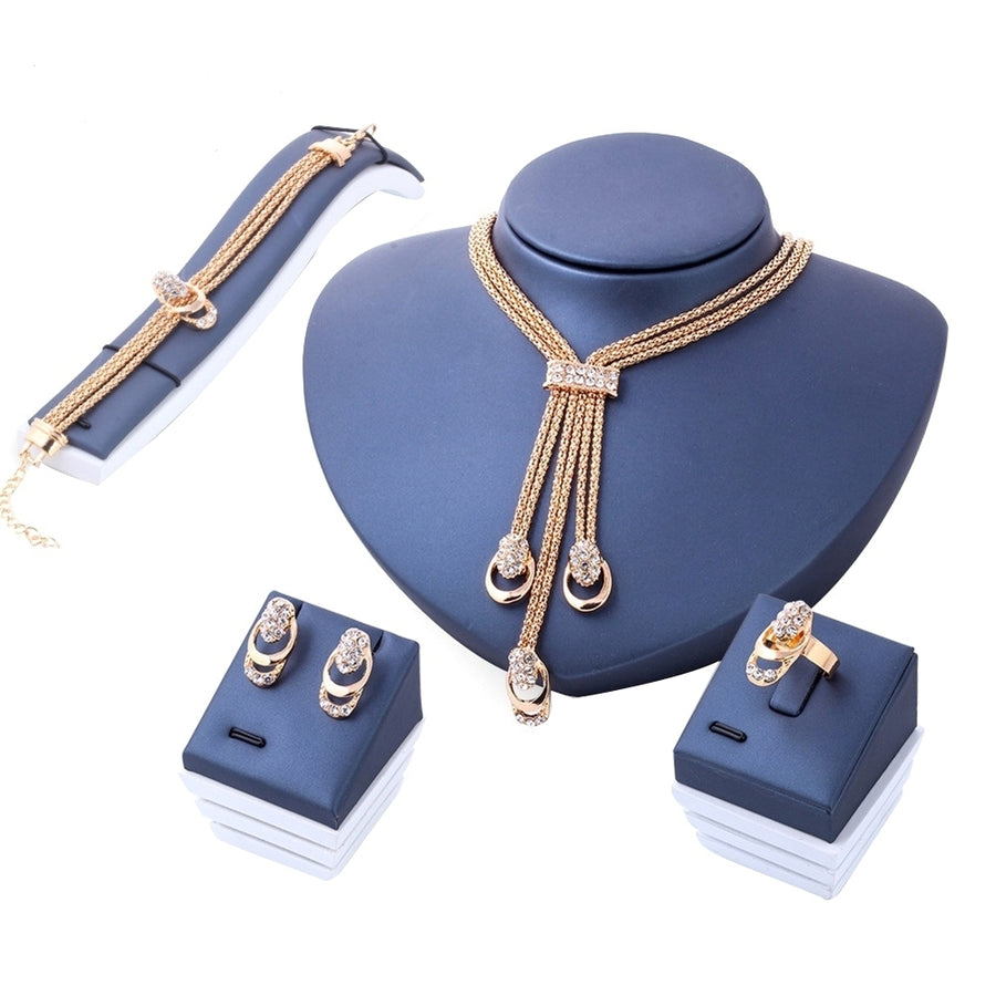 Luxury Rhinestone Necklace Bracelet Earrings Ring Bridal Wedding Jewelry Set Image 1