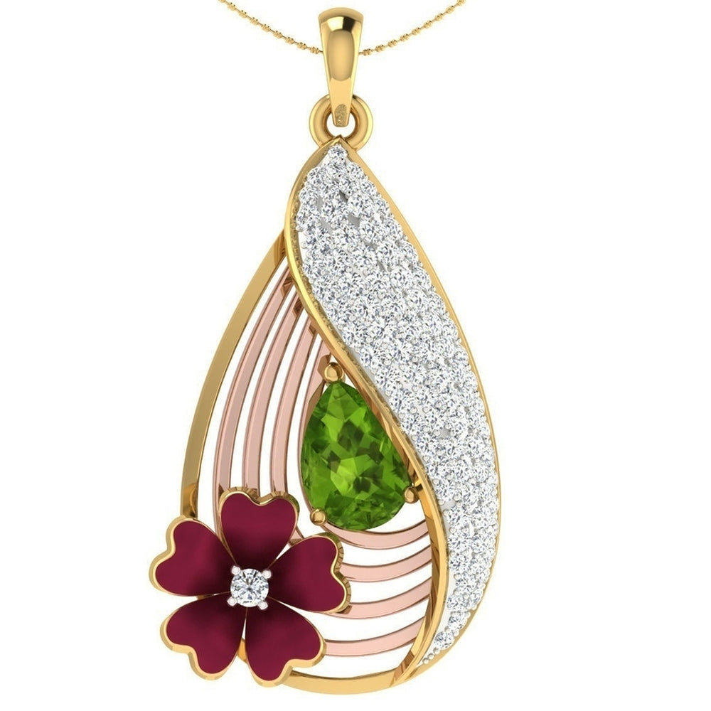 Women Faux Emerald Flower Water Drop Pendant Necklace Stud Earrings Jewelry Set Image 2